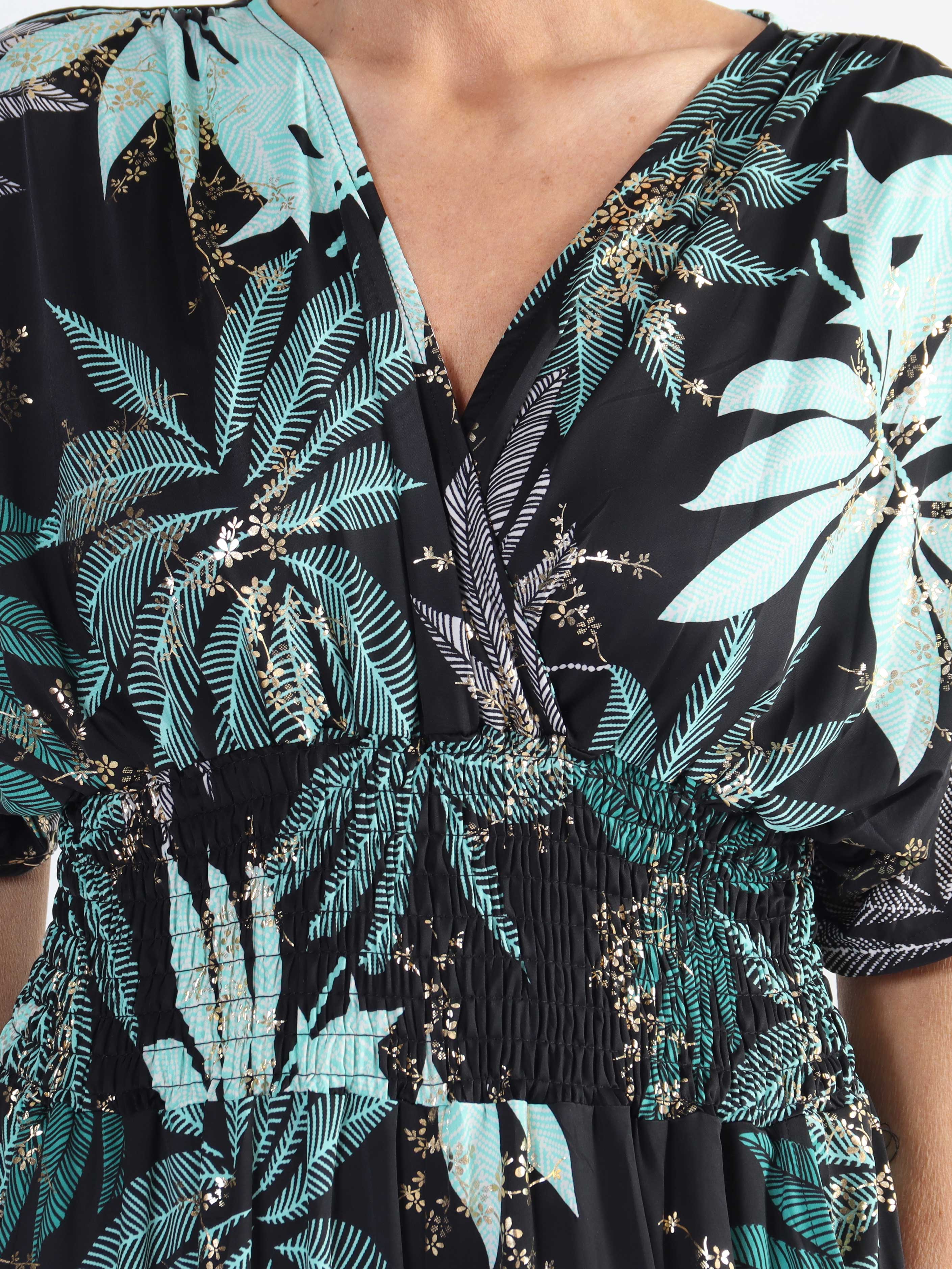 Pams Multi Leaf Jumpsuit - Elastisk plus size buksedragt med bladmønster